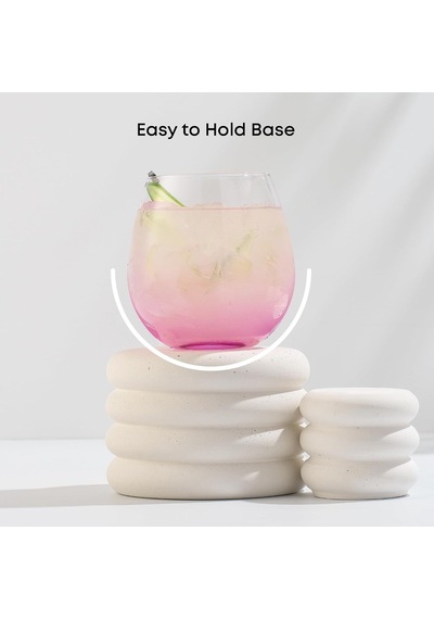 Hue Stemless Şarap Kadehi Seti. Büyük, 15 Oz, Sapsız, 6'li Set Beyaz Şarap, Kırmızı Şarap, Su, Köksüz Margarita Bardakları İçin Kısa Şarap Bardakları, Renkli Çok Renkli