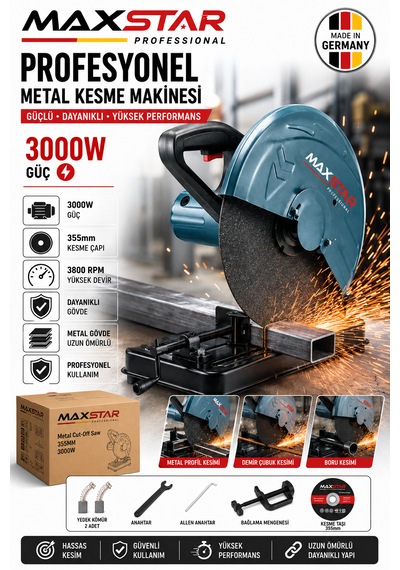 Maxstar PRF3035M 3000W Profil Kesme Makinesi 355MM 45 Açılı Metal Demir Boru Profil Kesme