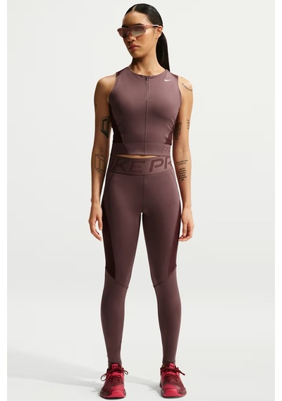 Nike Pro Women's Dri Fit Tank Top Çeyrek Fermuar Kadın Antreman Atleti Kahverengi