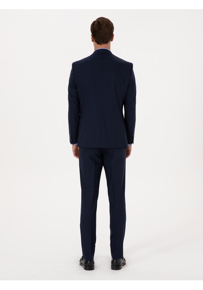 Cacharel Lacivert Slim Fit Yün Karışımlı Mikro Desenli Takım Elbise