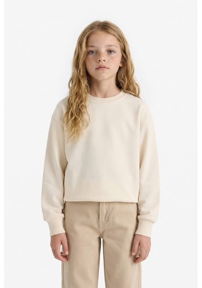 Defacto Kız Çocuk Relax Fit Bisiklet Yaka Basic Düz Sweatshirt A2797a825auer134 Ekru