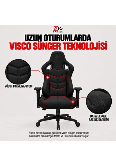 Gaming Venom Fabric Deep Black Oyuncu Koltuğu Ve Çalışma Sandalyesi, Air Flow Keten Kumaş, Oturak Ve Sırtta Visco Diğer