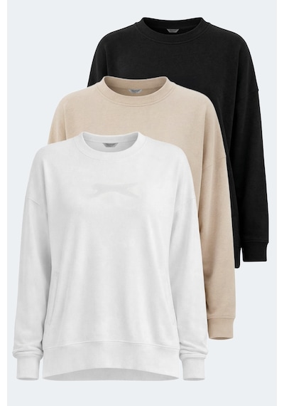 Slazenger Vıkentı Sw 3 Lü Set Kadın Sweatshırt Beyaz - Siyah - Bej