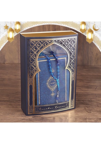 Ramazan  Paketi Çanta Boy Kur'an-ı Kerim, Tafta Seccade,33 Lü Erkek Tesbih 17 25 6 Cm 720 Gr -lacivert Çok Renkli