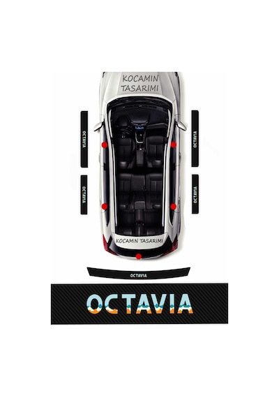 Skoda Octavia Kapı Eşiği Karbon Koruyucu Set Octavia Modeline Uyumlu 5 Parça Premium Baskı