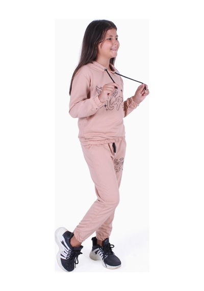 Fyk Kids Angel Baskı Detaylı Kız Çocuk Eşofman Takımı Kahverengi