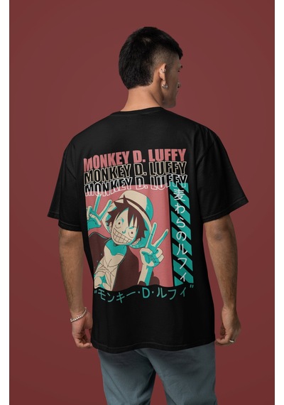 Sevbano Monkey D. Luffy Sırt Baskılı Unisex Oversize One Piece Anime Tişö Siyah Sevbano Monkey D. Luffy Sırt Baskılı Unisex Oversize One Piece Anime Tişö Siyah