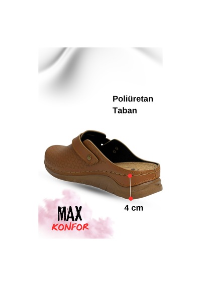 Sermoda Kadın Terlik Kapalı Burun Sabo Tarz Anatomik Kadın Deri Terlik Taba