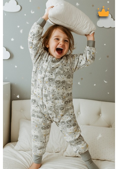 Babyhola 2.5 Tog Yorgan Gerektirmeyen Kalın Elyaf Dolgulu Çocuk Uyku Tulumu Pamuk Astarlı Unisex 6020 Gri