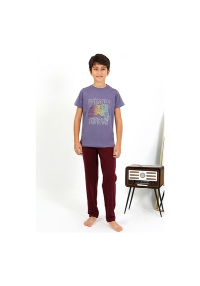 Akbeniz Erkek Çocuk Kısa Kol Penye Pijama Takım 20758 Mor