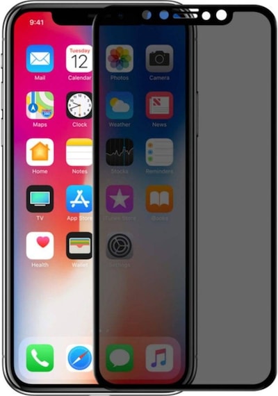 Apple Uyumlu   iPhone Xs Max Gizli Kırılmaz Cam Privacy Tam Kaplayan Siyah