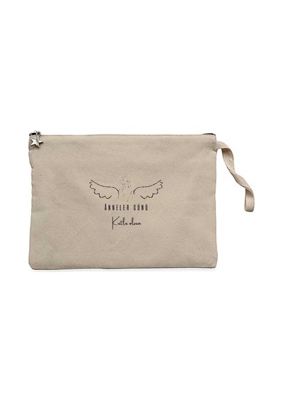 Kanat Figürlü Anne Krem Clutch Astarlı Cüzdan / El Çantası