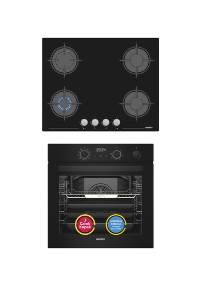Simfer 11 Fonksiyon Steam Master Siyah 2'li Ankastre Set (8244 Fırın + 3653 Ocak)