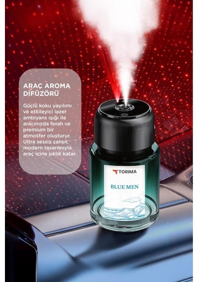 Torima Tcf-02 Araç İçi Aroma Difüzörü Lazerli Akıllı Sensör Şarjlı Blue Men Esanslı Araba Kokusu