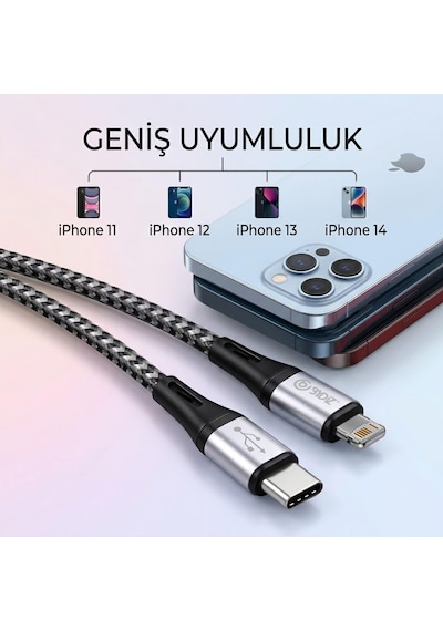 Bydiz Premium Örgülü Usb-c - Lightning 1,5 M 27w Hızlı Şarj Kablosu, İphone 14/13/12/11, İpad, Airpods Uyumlu, Siyah