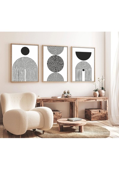 Huhuli Ahşap Çerçeveli Minimalist 3 Lü Tablo Huhu163