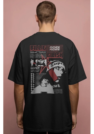 Sevbano Billie Eilish Lunch Şarkıcı Baskılı Unisex Oversize Premium Tişör Siyah