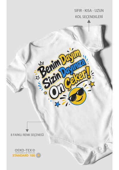 Morivokids Benim Dayım Sizin Dayınıza On Çeker Kısa Kollu Bebek Body %100 Pamuk Beyaz