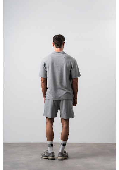 Erkek 2flyy Yazılı Yarım Fermuarlı Regular Fit T-shirt Şort Takım Gri