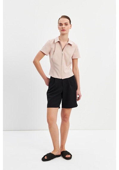 Stella Pulvis Pudra Fermuarlı Slim Fit Kuplu Bluz Pudra