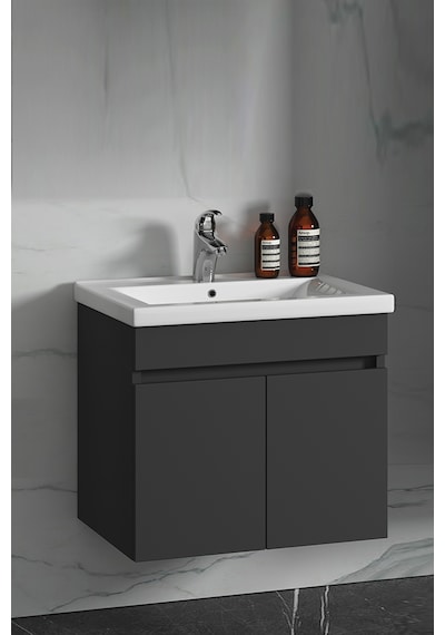 Çiğdem 65 Cm Antrasit Gri Mat Mdf Lavabolu Asma Banyo Alt Dolabı Antrasit - Gri