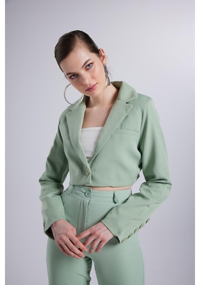 Holly Lolly Vatkalı Atlas Kumaş Crop Model Panky Ceket Yeşil
