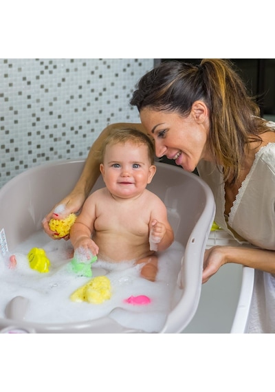 Okbaby Onda Dijital Termometreli Çift Yönlü Bebek Küveti A. Gri + Splash Bebek Duşu