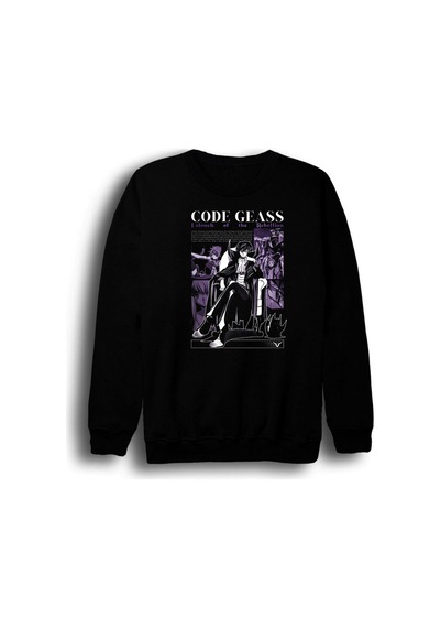 Lelouch Lamperouge - Anime - Karakter Baskılı Unisex %100 Pamuk Kapüşonlu Bisiklet Yaka Sweatshirt Siyah