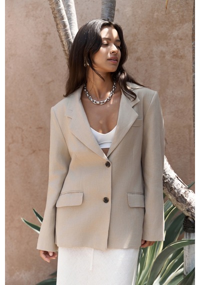 Mai Studios Co. Brenna Bej Keten Blazer Bej