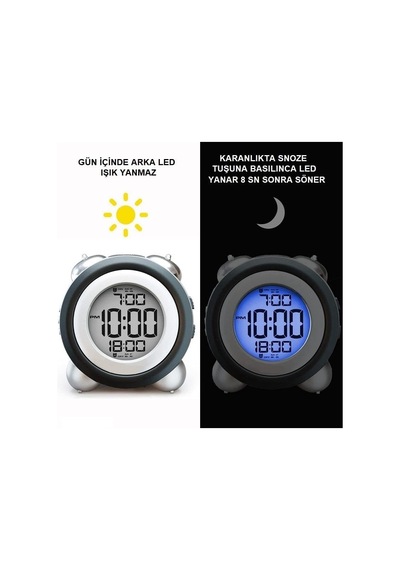 Upway Led Işıklı Yüksek Zil Sesli Dijital Masa Saati Zaman Tarih Çift Alarm