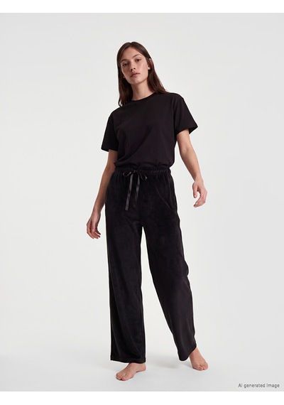 Lcw Dream Siyah Beli Lastikli Kadife Kadın Pijama Alt