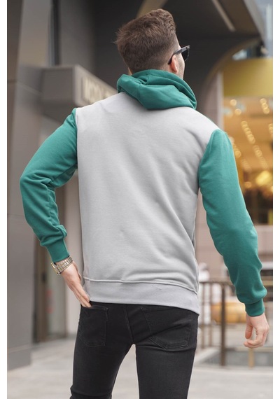 Madmext Gri Kapüşonlu Renk Bloklu Erkek Sweatshirt 6024 Gri