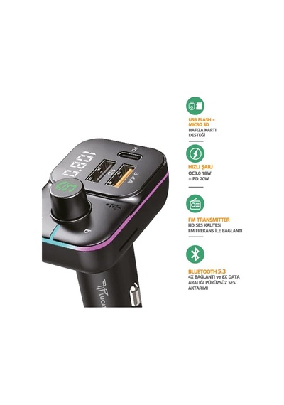 Usb Flash + Hafıza Kart Uyumlu Fm Transmitter - Araç Şarjı Ve Bluetooth Kiti