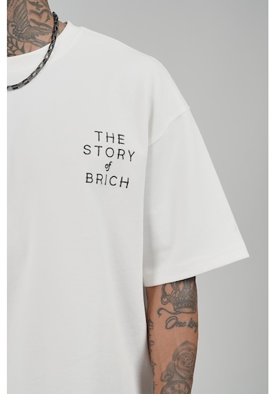 King Brich Oversize Kalıp Etnik Desenli Nakış İşlemeli Tişört Ekru