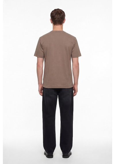 Sabri Özel Erkek Taba Normal Kesim Regular FitPamuk Dokuma Bisiklet Yaka Basic T-shirt