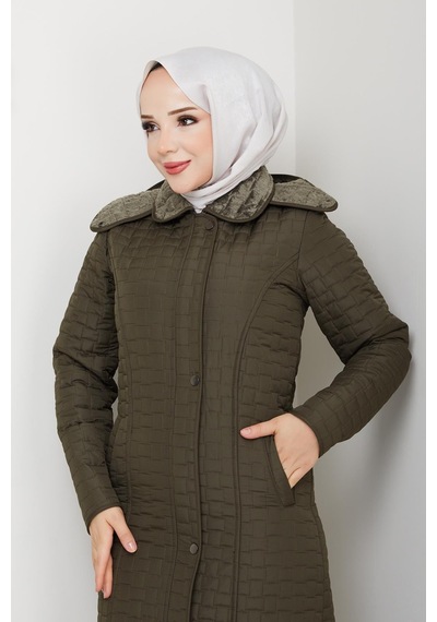 Eslemnur 110cm İçi Velboalı Kapitone Mont Haki