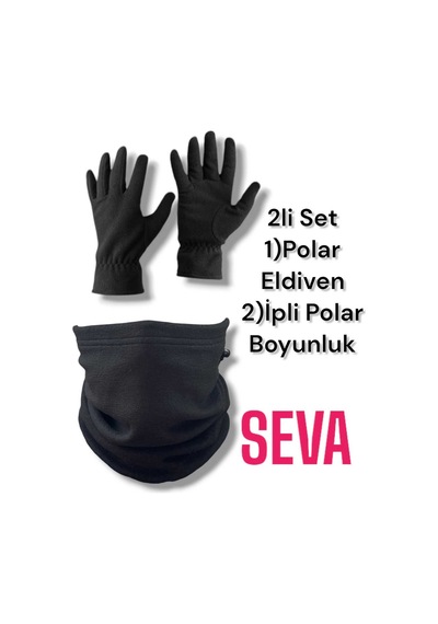 Seva Siyah Termal Kışlık Kaliteli Polar Eldiven-boyunluk Seti