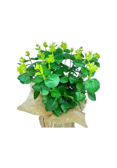 Yapay Çiçek Keten Saksıda Okaliptus Yeşil 12dal 40cm Salon Çiçeği Yapay Bitki Diğer