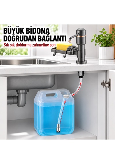 Valkyrie 2 Si 1 Arada Siyah Mutfak Sıvı Sabunluk Ve Süngerlik Seti Tezgah Üst Pompalı Dispenser 360