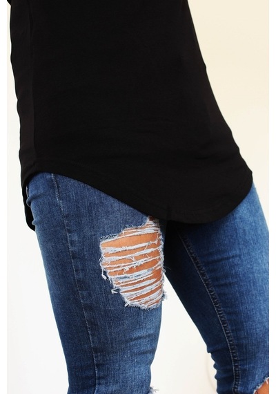 Boldy Erkek Long Fit Tişört Long Tişört Long Kesim Tişört-Siyah