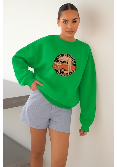 Benroma 3 İplik Penye Unisex San Francısco Baskılı Sweat Yeşil
