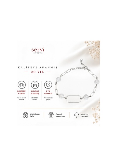 Servi 925 Ayar Gümüş Kristal Boncuklu Modern Zincir Bileklik-326