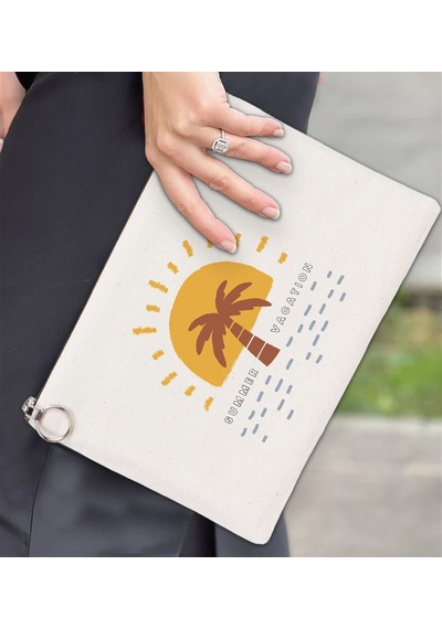 Bk Gift Yaz Temalı-6 Astarlı Portföy Çanta 30x21cm, Baskılı El Çantası, Organizer Çanta Çok Renkli
