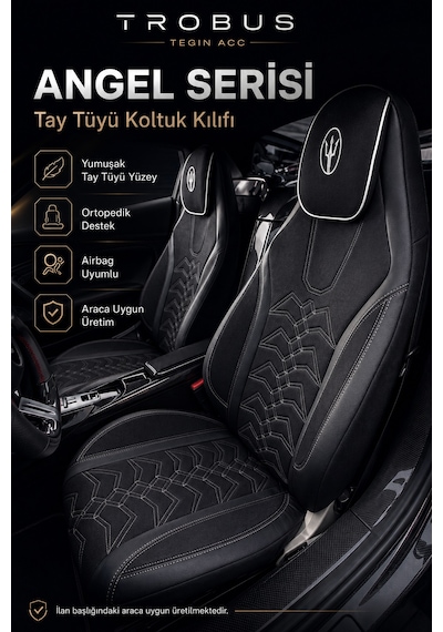 Seat Leon 2005 Ve Sonrası Uyumlu Angel Serisi Tay Tüyü Koltuk Kılıfı Siyah Beyaz