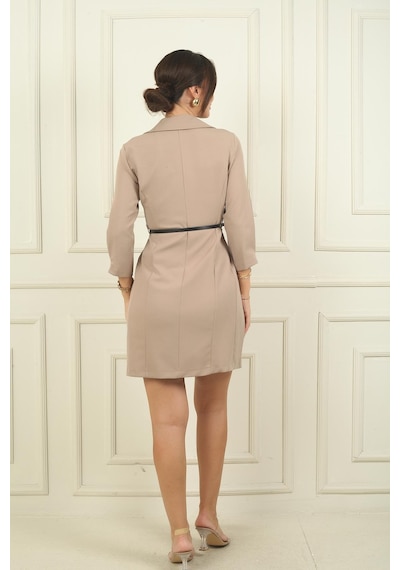 By Saygı Likra Gömlek Elbise-39162-vizon