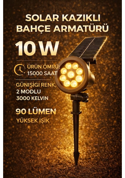 Üneş-solar Enerjili 10 W Yüksek Işık Çim Armetür Amber Renk