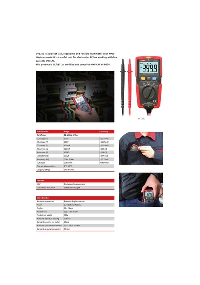 Uni-trend Multimeter Clamp Meter Ut125c : Mini Pocket Digital Multimeter Temperature Tester Resistor Capacitor Frequency