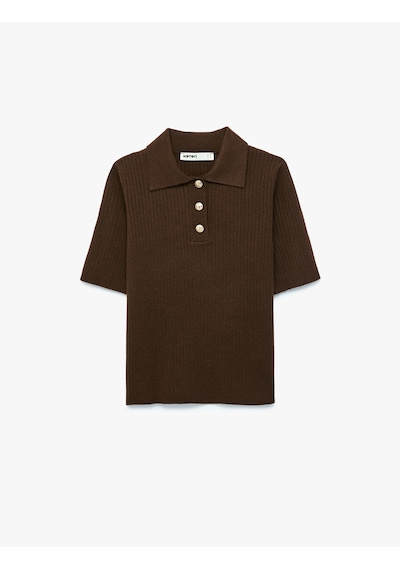 Koton Regular Fit Kısa Kollu Polo Yaka Triko Kazak Kahverengi 7wak90215ht Kahve
