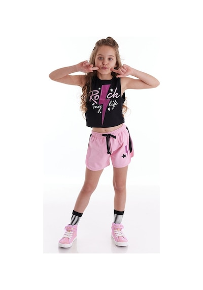 Denokids Mushi Rock Life Kız Çocuk Şort Takım Çok Renkli