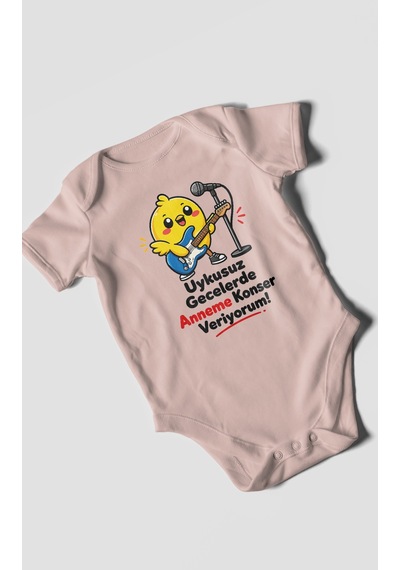 Morivokids Anneye Özel Kısa Kollu Bebek Body %100 Pamuk Zbn226-kk Pastel Pembe